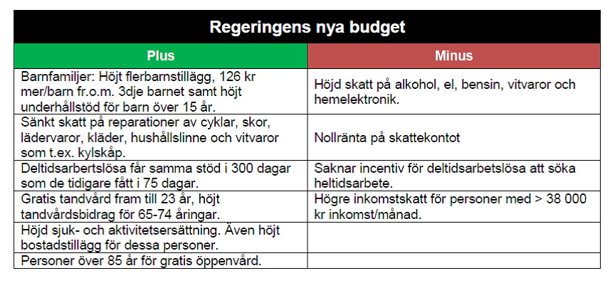 Budget tabell